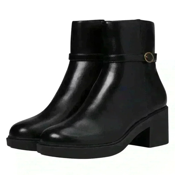 Anne Klein Fenix Black Leather Block Heel Ankle Boots Size 8.5 - Picture 1 of 9